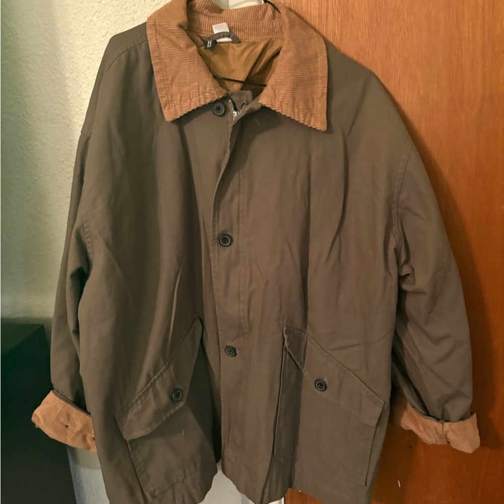 H&M Olive Utility Jacket with Corduroy Trim